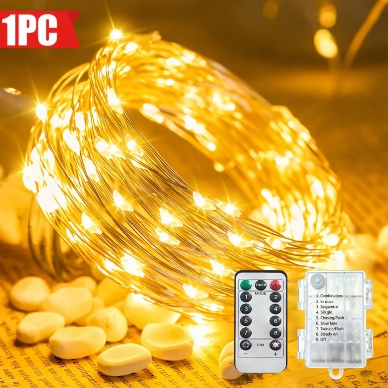 Led Fairy String Lights - ไฟประดับแบบสายยาว 10 เมตร ควบคุมด้วยรีโมท กันน้ำ ใช้แบตเตอรี่