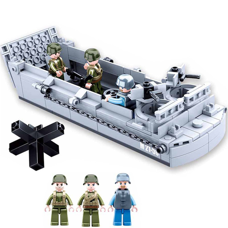 Lego Set City - Sluban WW2 US ทหาร higgins เชื่อมโยงไปถึงงานฝีมือกองทัพเรือรบเรือชุดบล็อกตัวต่ออิฐโมเดลคลาสสิกของเล่นเด็กของขวัญสำหรับเด็กผู้ชาย