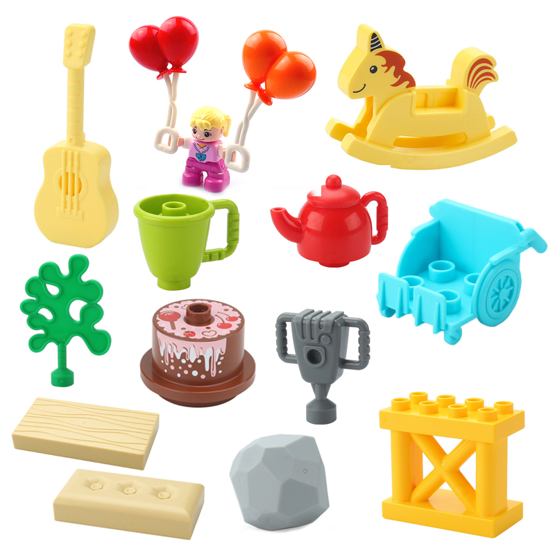 Lego Set City - บล็อกอาคารขนาดใหญ่อุปกรณ์เสริมม้าโยกกีตาร์ Lithotripsy เค้กรถเข็นเด็กบอลลูน Play House ของเล่นเพื่อการศึกษาเด็ก