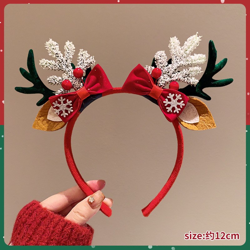 Reindeer Antlers Headband - ที่คาดผมคริสต์มาส กวางเรนเดียร์น่ารัก เครื่องประดับผมสำหรับผู้ใหญ่และเด็กผู้หญิง ทำจากผ้ากำมะหยี่สีแดง น้ำหนักเบา ไม่ลื่น