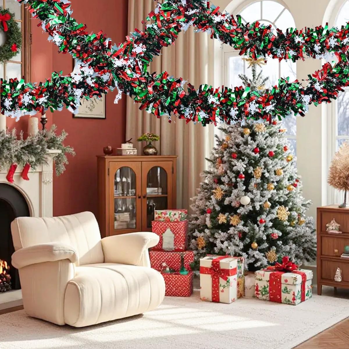 พวงมาลัยคริสต์มาส 2 เมตร สีแดง - Tinsel Garland Decoration บทวิจารณ์และราคา